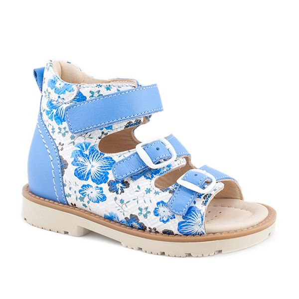 Сандали Мега Ортопедик для девочек 029 30-29 цвет белый/голубой/цветы