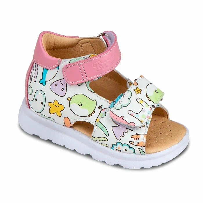 Сандалии ортопедические Твики для девочек TW-190-2 белый/розовый/принт.