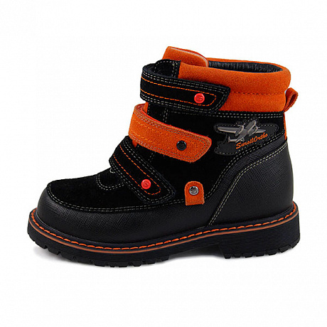 Ботинки ортопедические Сурсил-Орто зимние с натуральным мехом для мальчиков A45-010 черный/оранжевый. Изображение 2 из 2